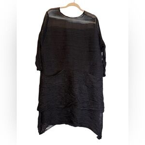 MC OASIS Black Sheer Tunic/Shift Dress Size One Size Asymmetrical Hem Plus Size
